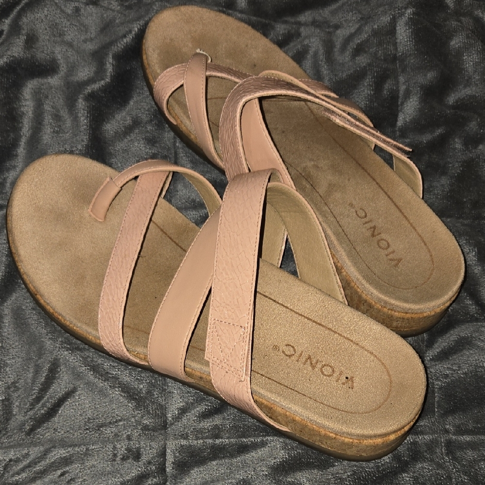 Vionic Blush Pink Multi-Strap Wedge Sandals